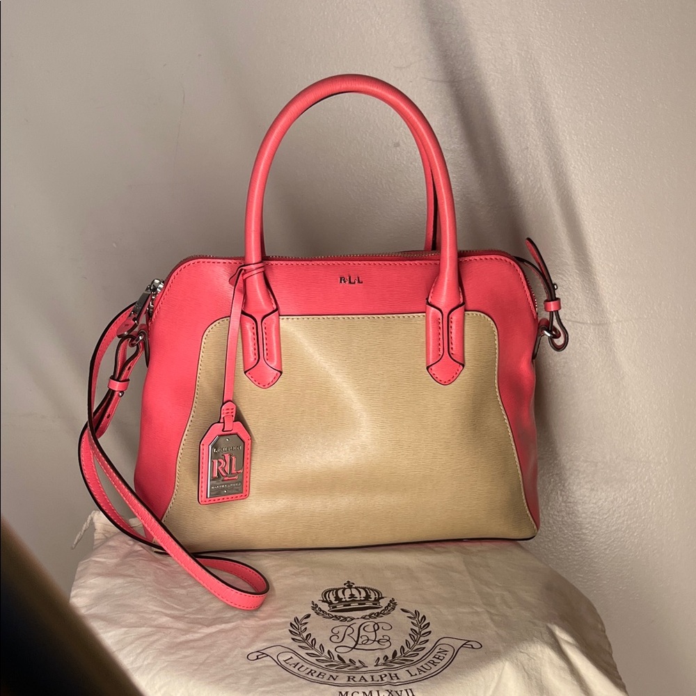 Ralph Lauren Tate dome satchel Pink and Beige Satchel with luggage tag